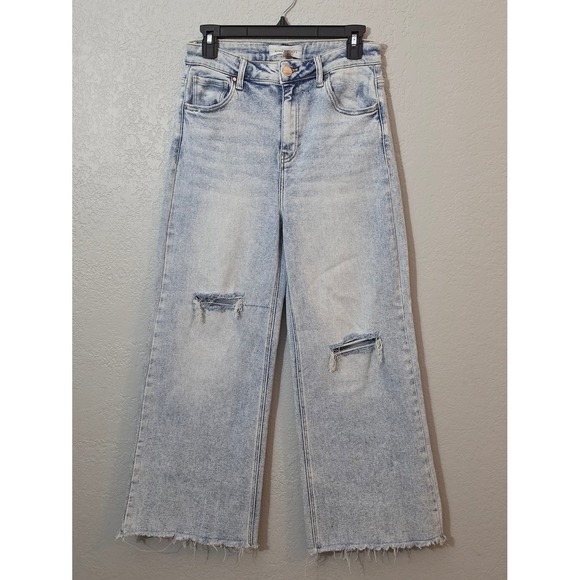 Risen Jeans Denim - Risen High Rise Frayed Ankle Wide Leg Jeans Light Wash Distressed Womens 9/29